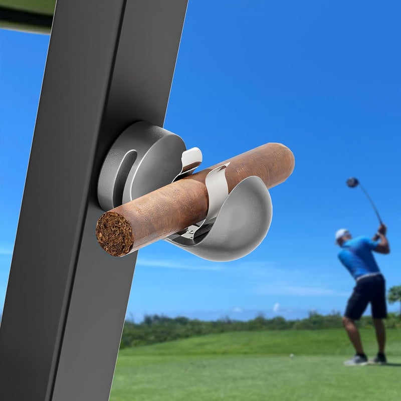 CUHIOY Cigar Holder for Golf Cart, Portable Aluminium Alloy Magnetic Cigar Holder with Non-Slip Base, Cigar Accessories Cigar Clip for Men's Gift, for 30-60 Ring Gauge, Includes Loop Strap (Dark Grey ) - Image 1